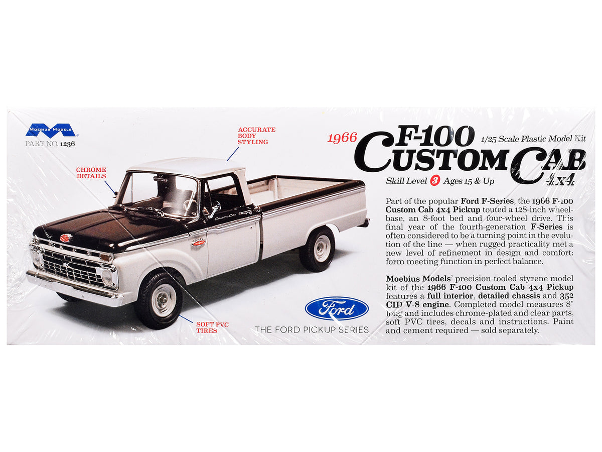 Skill 3 Model Kit 1966 Ford F-100 Custom Cab 4x4 Pickup Truck 1/25 Scale Model by Moebius - image 2