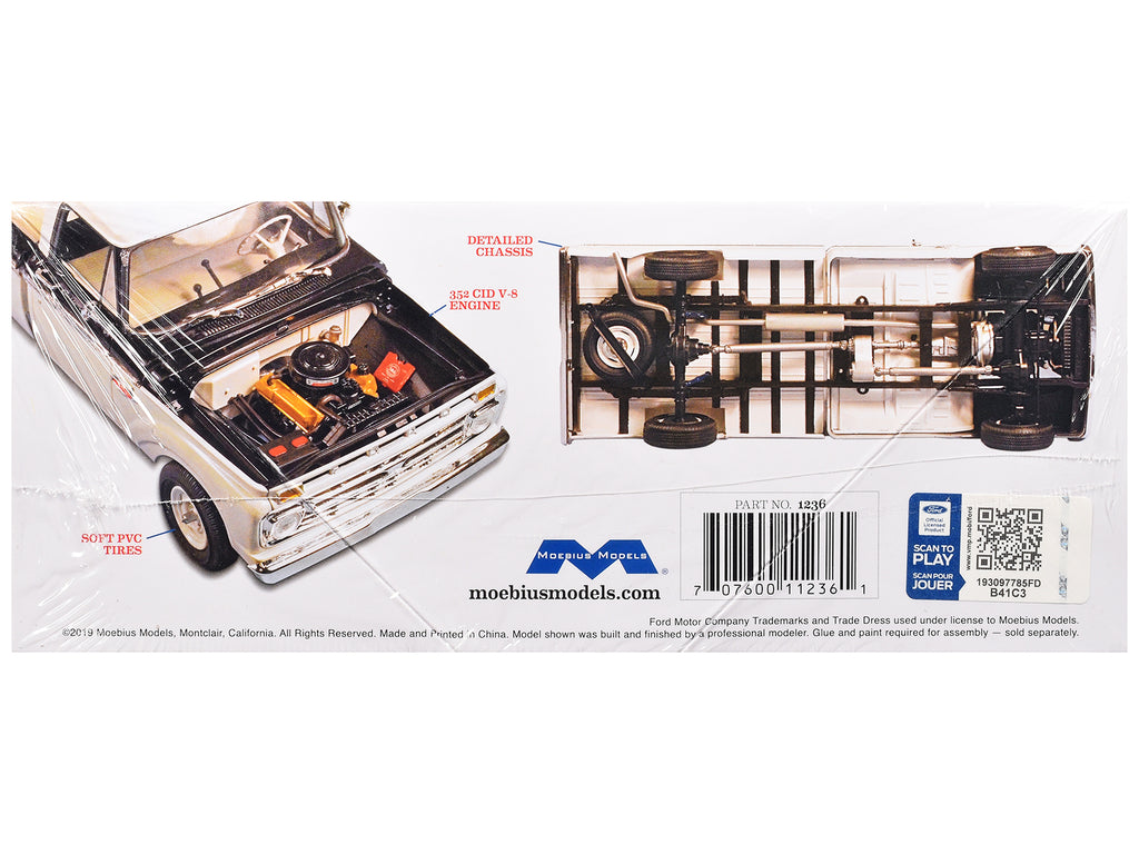 Skill 3 Model Kit 1966 Ford F-100 Custom Cab 4x4 Pickup Truck 1/25 Scale Model by Moebius - image 3