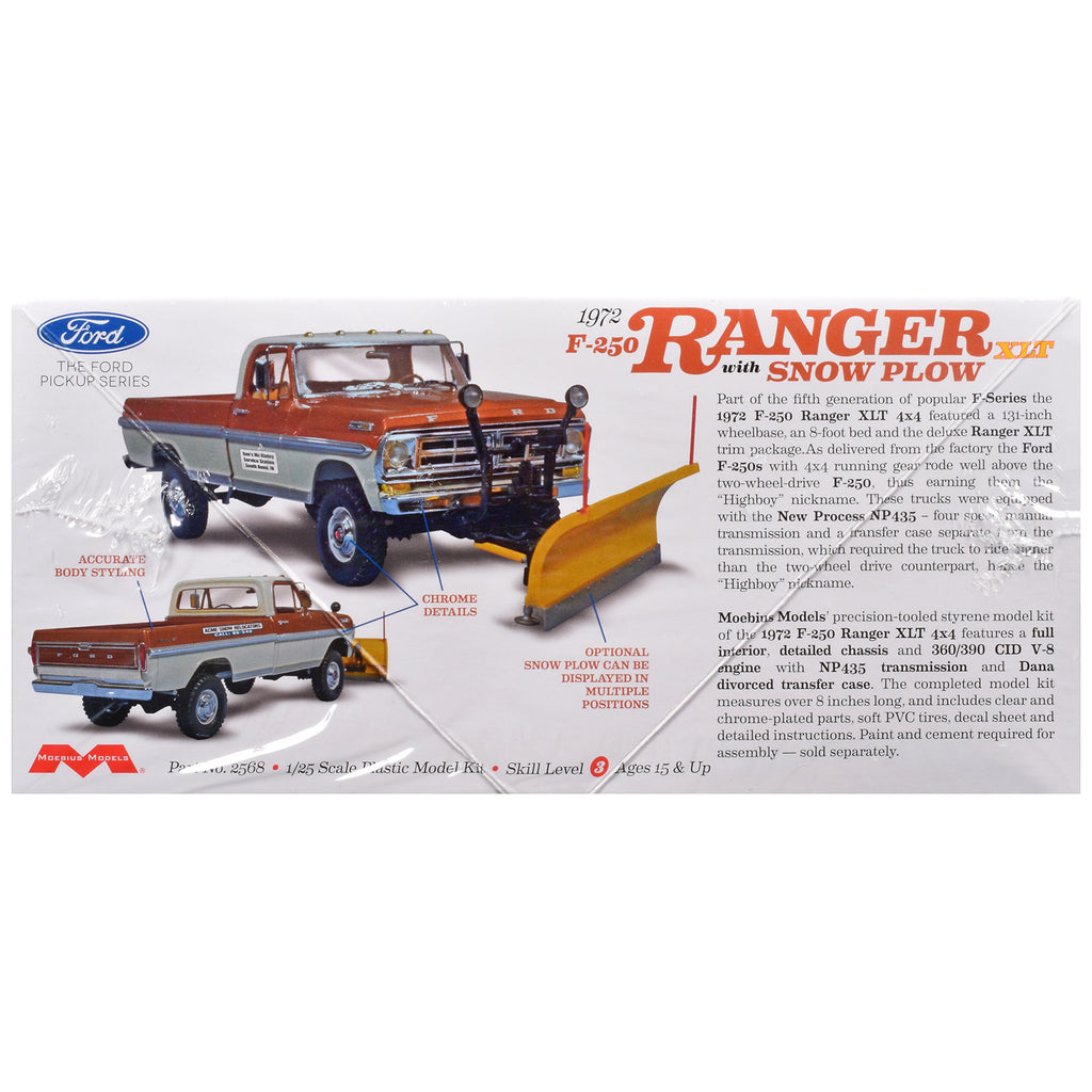 Skill 3 Model Kit 1972 Ford F-250 Ranger XLT Pickup Truck with Snow Plow 1/25 Scale Model by Moebius - image 3