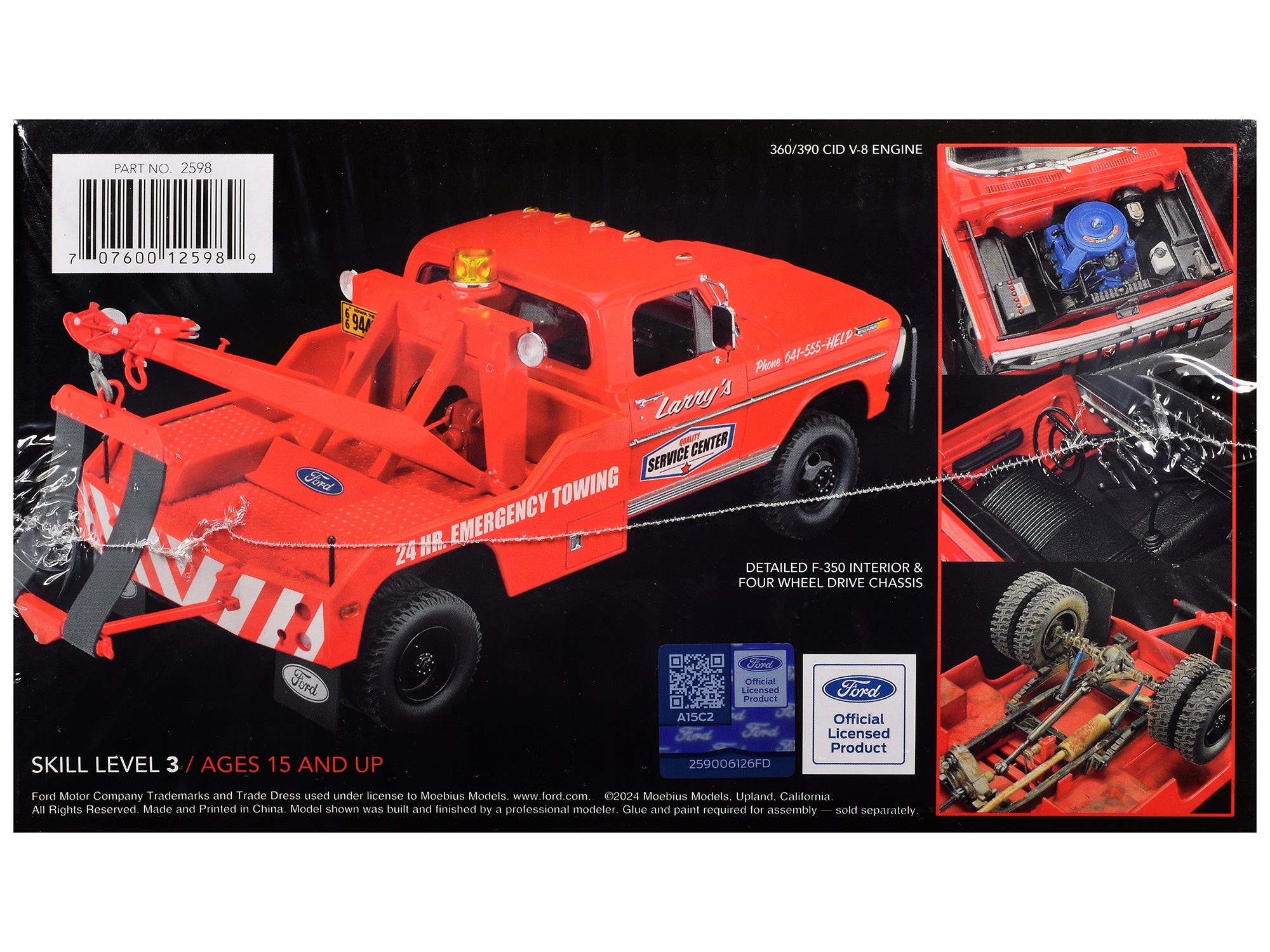 Skill 3 Model Kit 1972 Ford F-350 4x4 Tow Truck High Side Version 1/25 Scale Model by Moebius - image 5