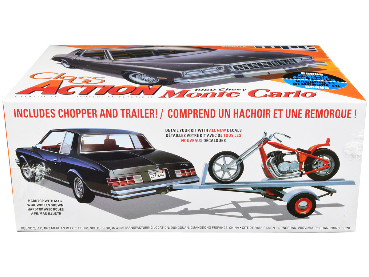 Skill 2 Model Kit 1980 Chevrolet Monte Carlo "Class Action" with Motorcycle and Trailer (Skill 2) 1/25 Scale Model Car by MPC - image 2