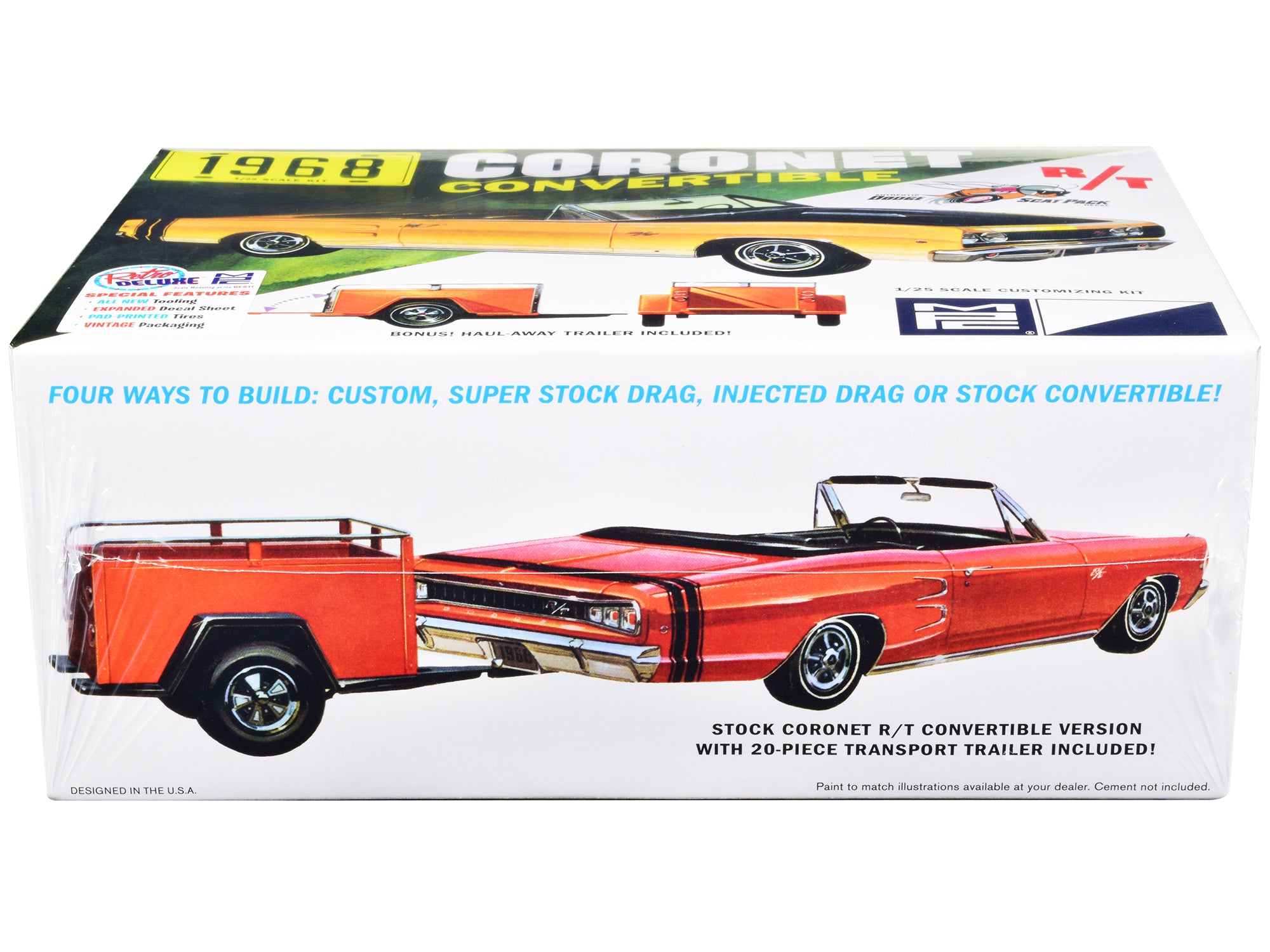 Skill 2 Model Kit 1968 Dodge Coronet R/T Convertible with Haul-Away Trailer 1/25 Scale Model by MPC - image 2