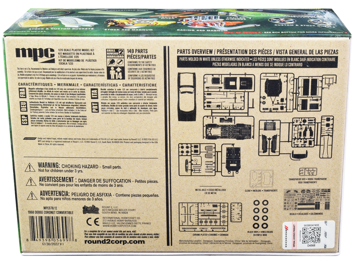 Skill 2 Model Kit 1968 Dodge Coronet R/T Convertible with Haul-Away Trailer 1/25 Scale Model by MPC - image 4
