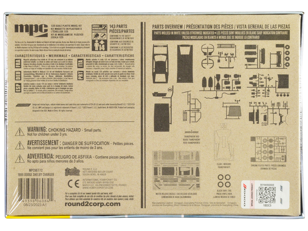 Skill 2 Model Kit 1986 Dodge Shelby Charger 1/25 Scale Model by MPC - image 4