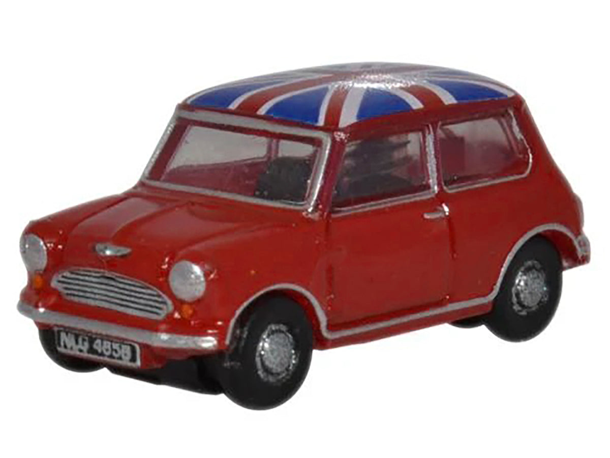 Austin Mini RHD (Right Hand Drive) Tartan Red with Union Jack Top 1/148 (N) Scale Diecast Model Car by Oxford Diecast - image 2