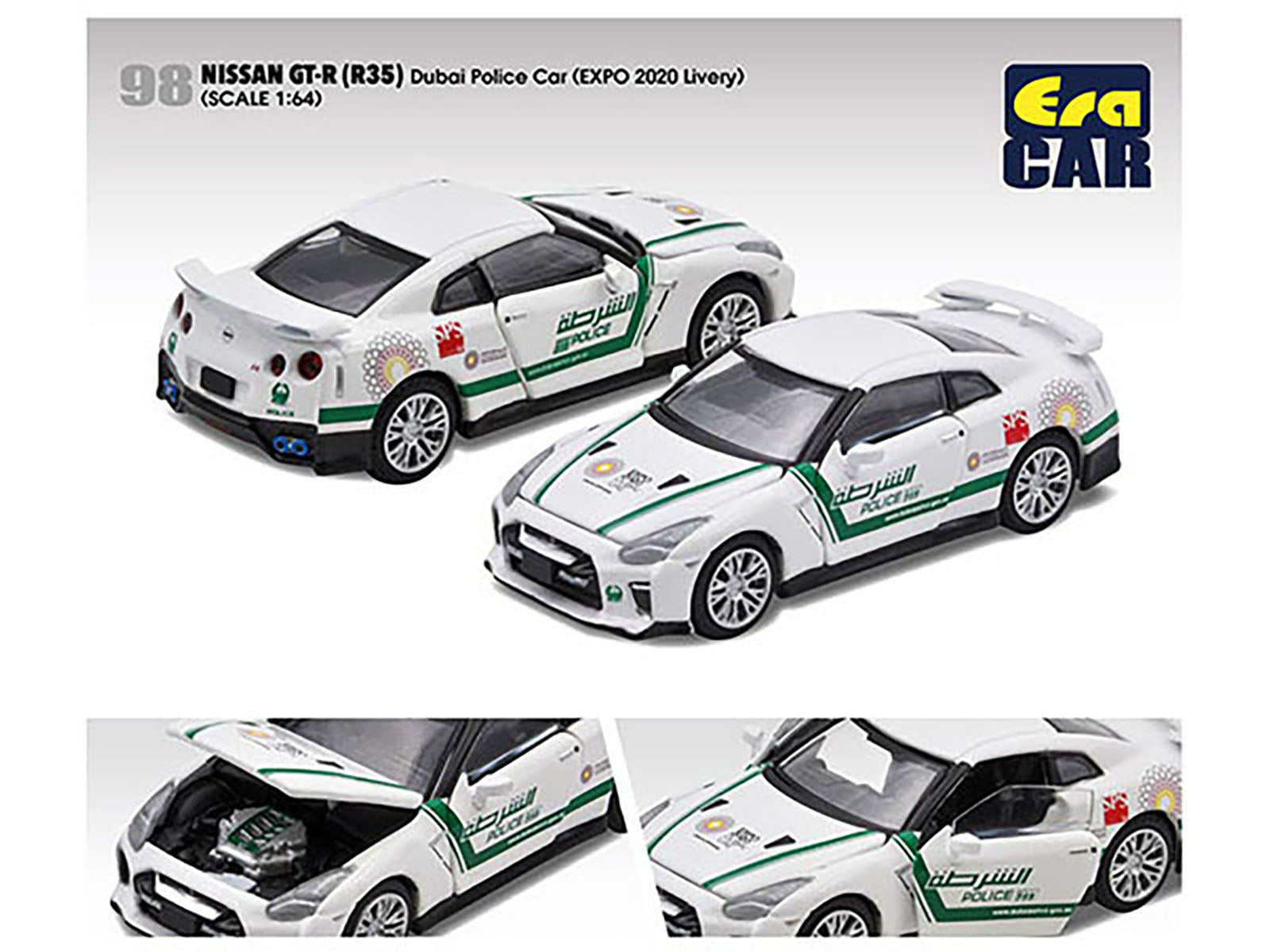 Nissan GT-R (R35) White Dubai Police "EXPO 2020" Livery Limited Edition to 720 pieces Worldwide 1/64 Diecast Model Car by Era Car - image 2