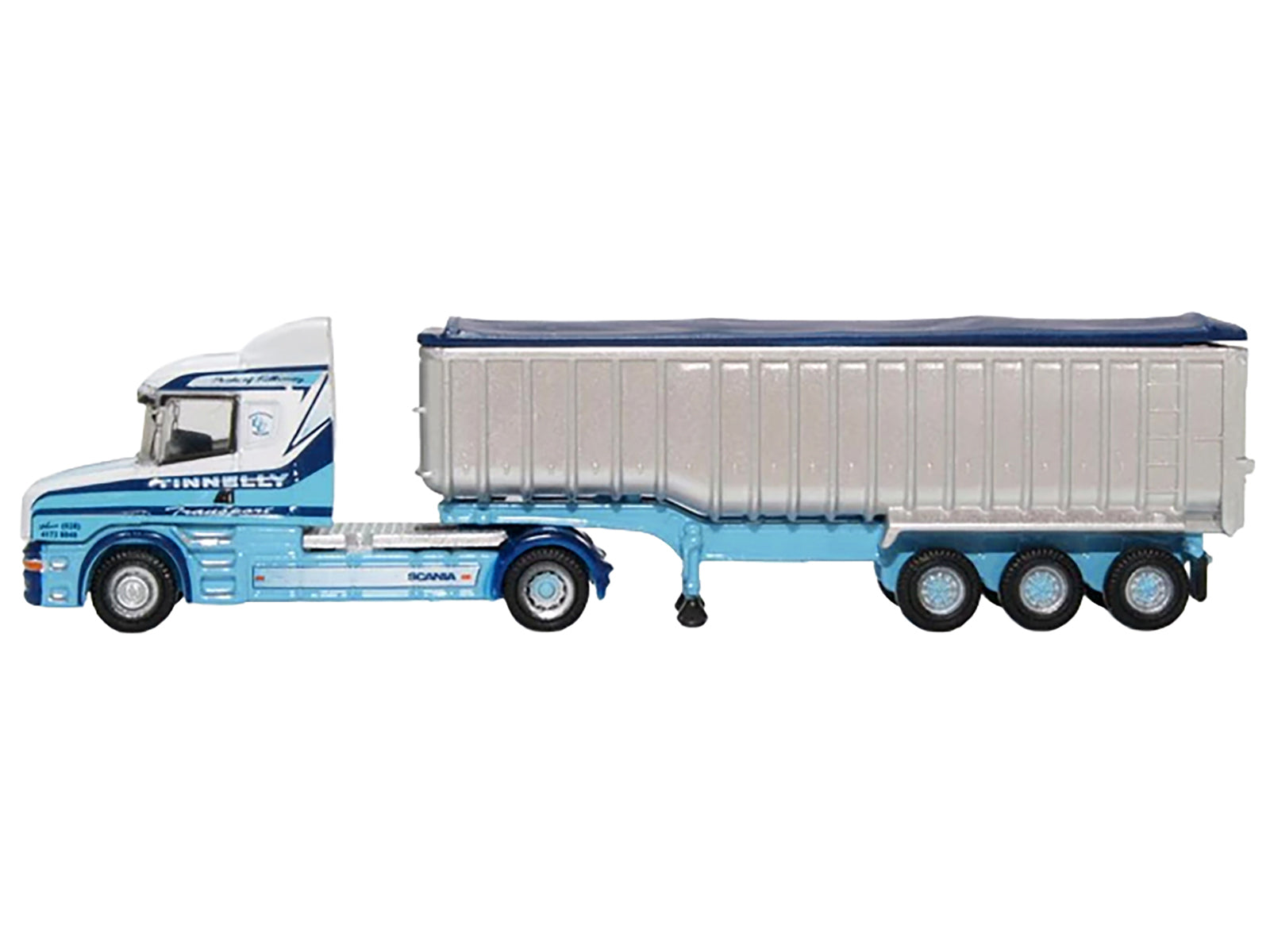 Scania T-Cab Truck RHD (Right Hand Drive) with Covered Dump Trailer "Tinnelly" White with Blue Graphics 1/148 (N) Scale Diecast Model Car by Oxford Diecast - image 2