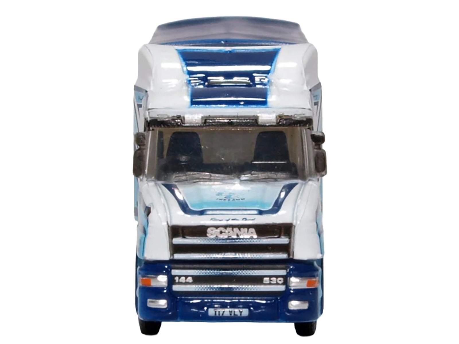 Scania T-Cab Truck RHD (Right Hand Drive) with Covered Dump Trailer "Tinnelly" White with Blue Graphics 1/148 (N) Scale Diecast Model Car by Oxford Diecast - image 4