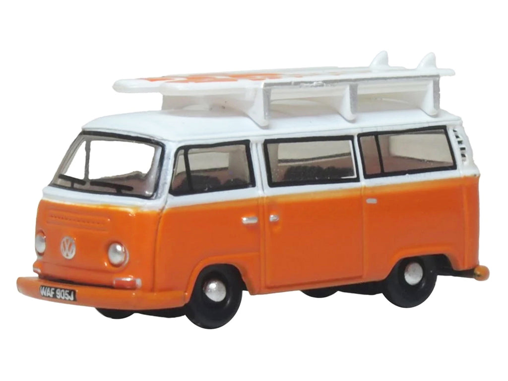 Volkswagen T2 Bay Window Bus Signal Orange with White Top and Surfboards on Roof Rack 1/148 (N) Scale Diecast Model Car by Oxford Diecast - image 2