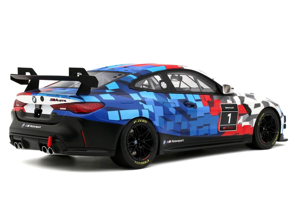 2024 BMW M4 GT4 #1 "M Motorsport Livery" Black and White with Red and Blue Graphics Limited Edition to 999 pieces Worldwide 1/18 Model Car by Otto Mobile - image 5