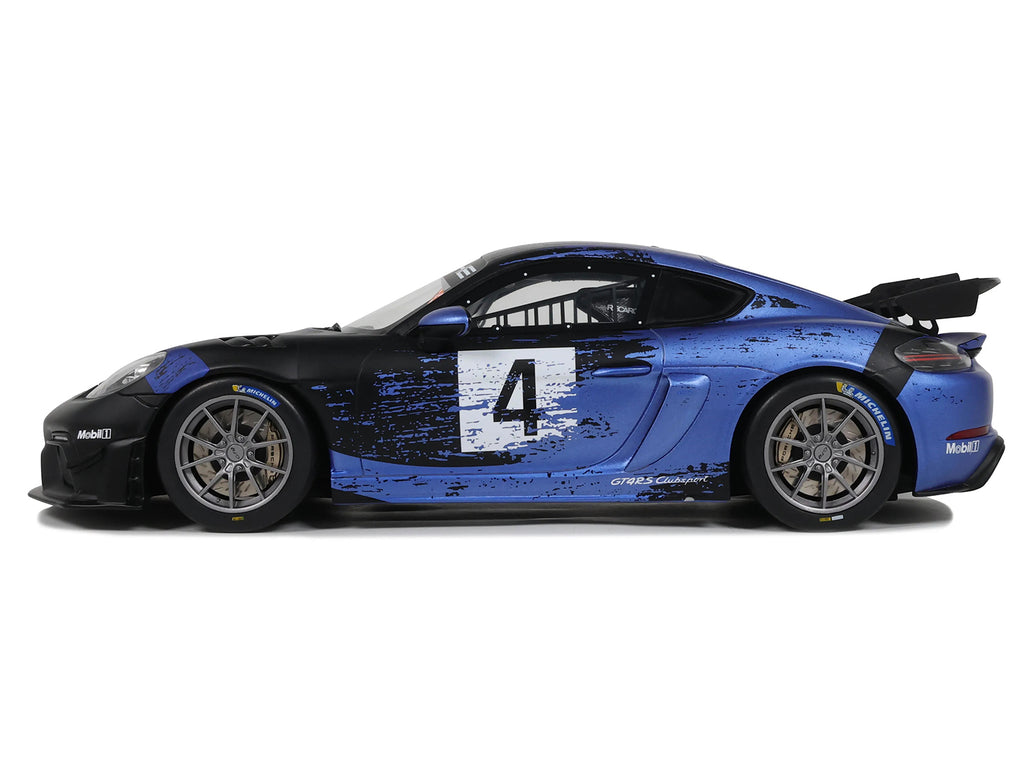 2021 Porsche Cayman 718 GT4 RS Clubsport #4 Black with Blue Graphics Limited Edition to 999 pieces Worldwide 1/18 Model Car by Otto Mobile - image 4