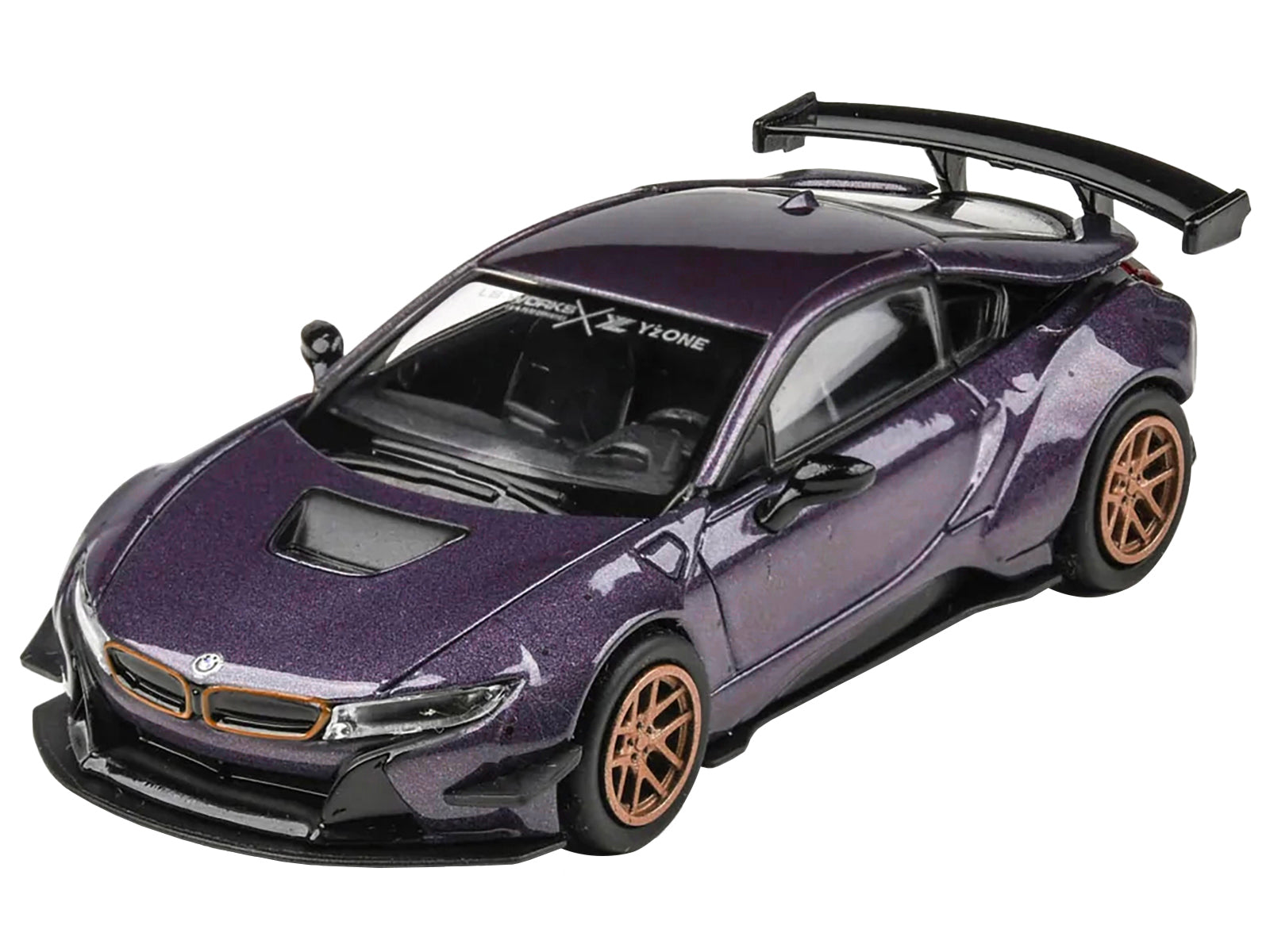 BMW i8 Liberty Walk Twilight Purple Metallic with Gold Wheels 1/64 Diecast Model Car by Paragon Models - image 3