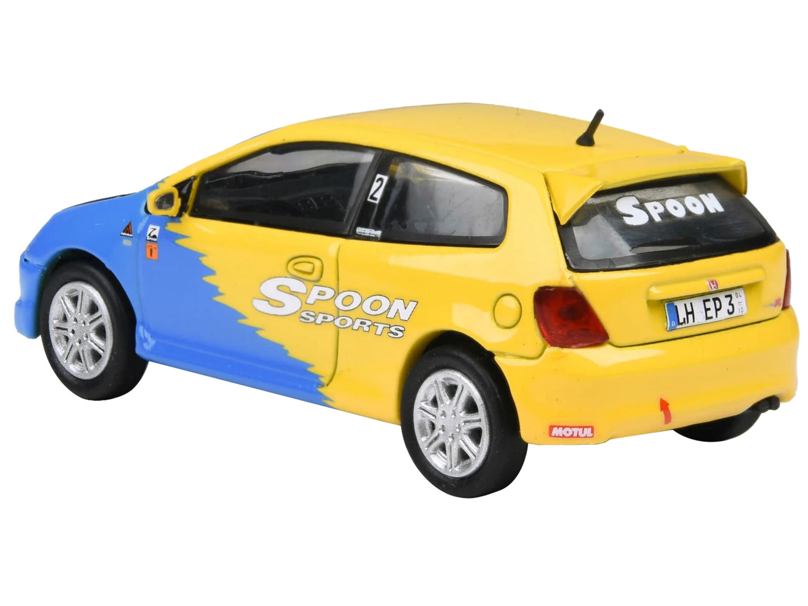 2001 Honda Civic Type R EP3 Blue and Yellow with Black Hood "Spoon Sports" 1/64 Diecast Model Car by Paragon Models - image 3