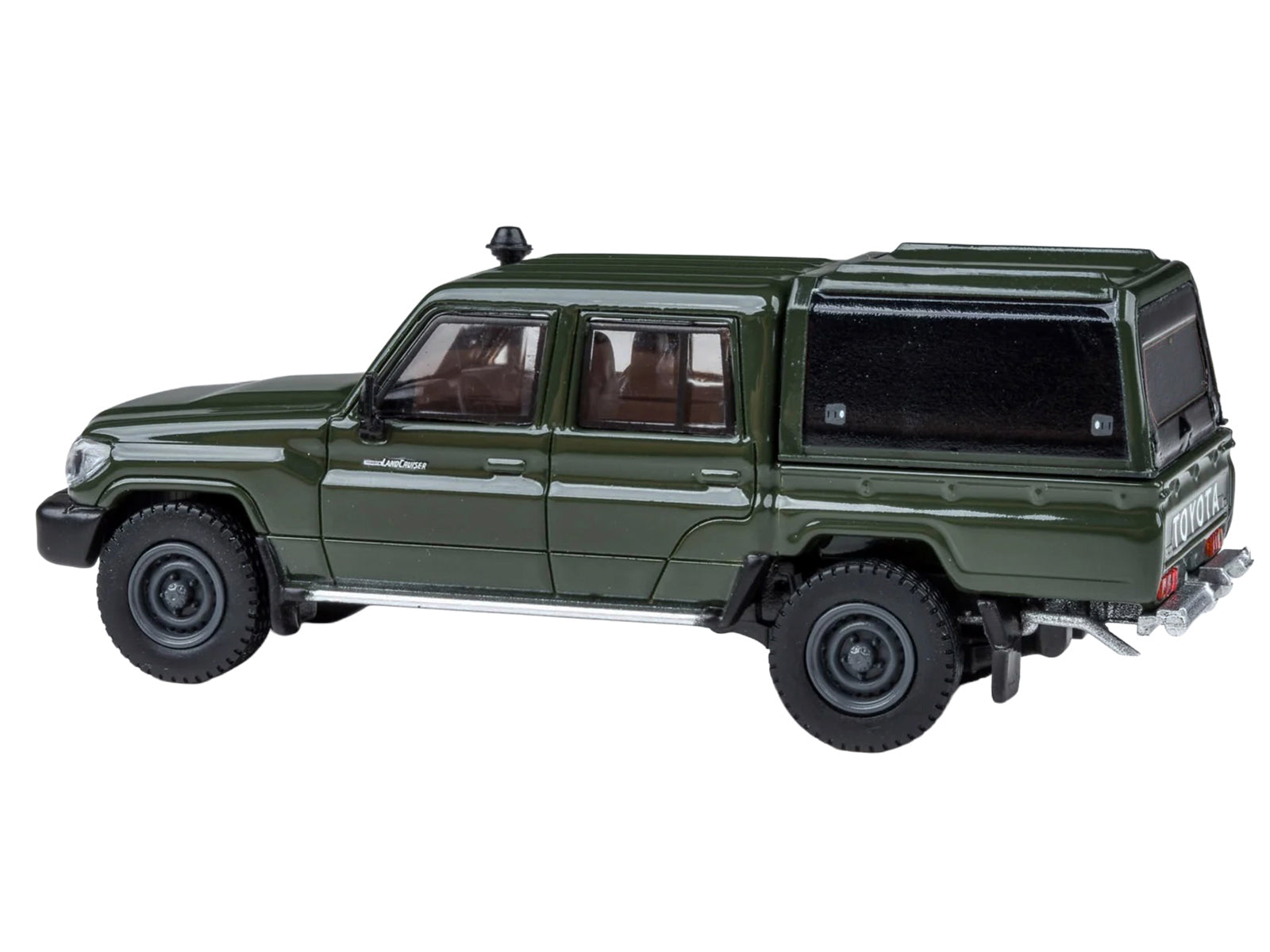 2014 Toyota Land Cruiser LC 79 with Camper Shell Military Green 1/64 Diecast Model Car by Paragon Models - image 2