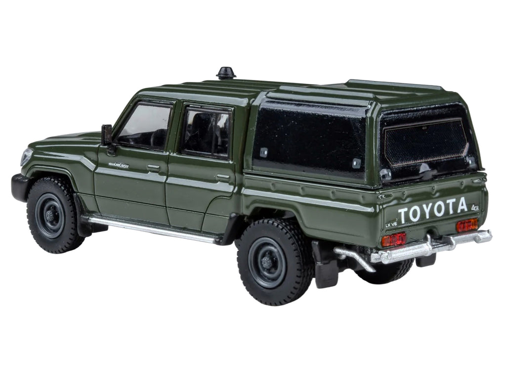 2014 Toyota Land Cruiser LC 79 with Camper Shell Military Green 1/64 Diecast Model Car by Paragon Models - image 3