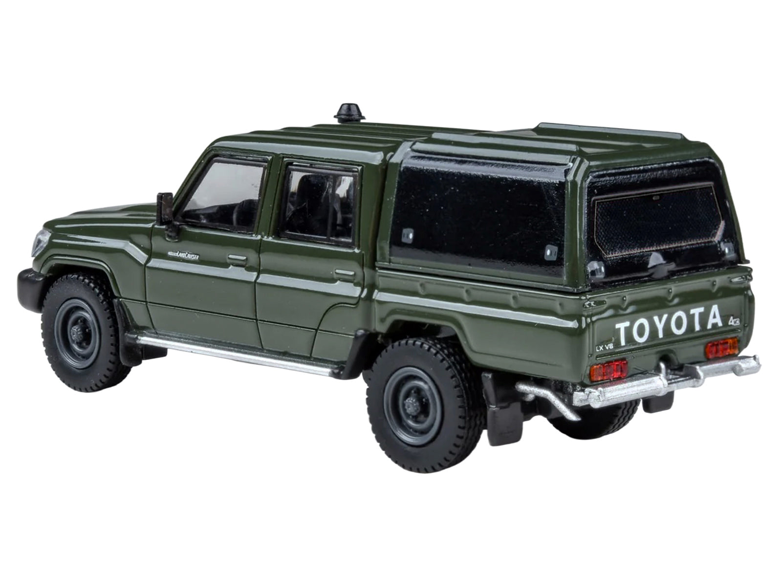 2014 Toyota Land Cruiser LC 79 with Camper Shell Military Green 1/64 Diecast Model Car by Paragon Models - image 3