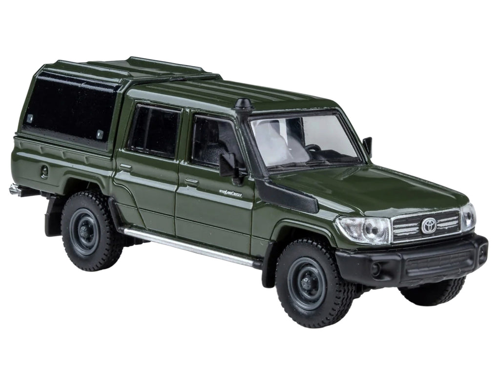 2014 Toyota Land Cruiser LC 79 with Camper Shell Military Green 1/64 Diecast Model Car by Paragon Models - image 4