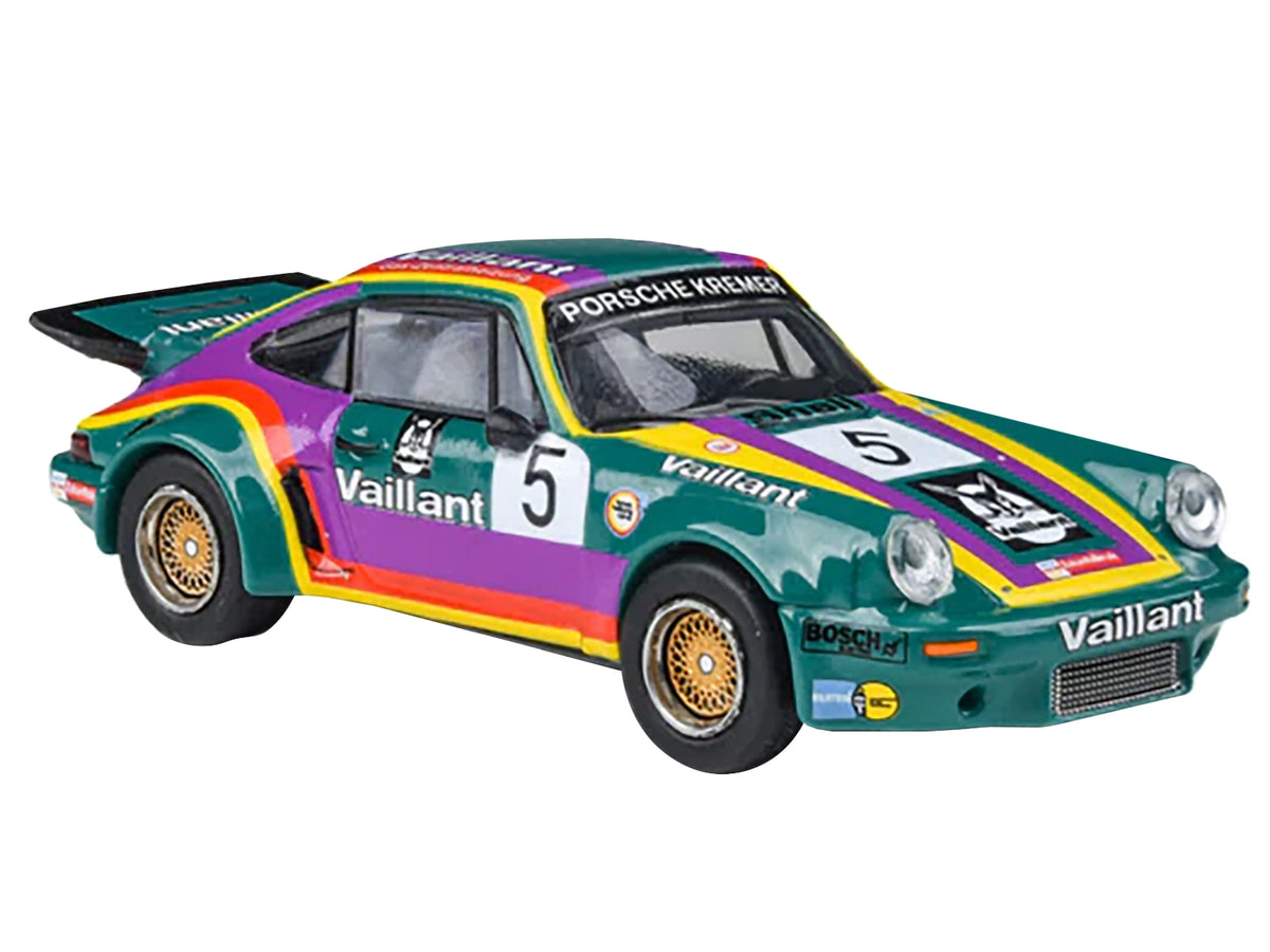 1975 Porsche 911 Carrera RSR 3.0 #5 "Kremer Racing - Vaillant" Green with Stripes 1/64 Diecast Model Car by Paragon Models - image 2