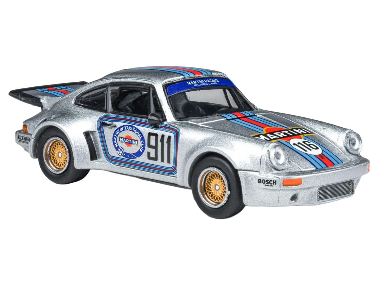 Porsche 911 Carrera RSR 3.0 "Martini Racing" Silver Metallic with Stripes 1/64 Diecast Model Car by Paragon Models - image 3