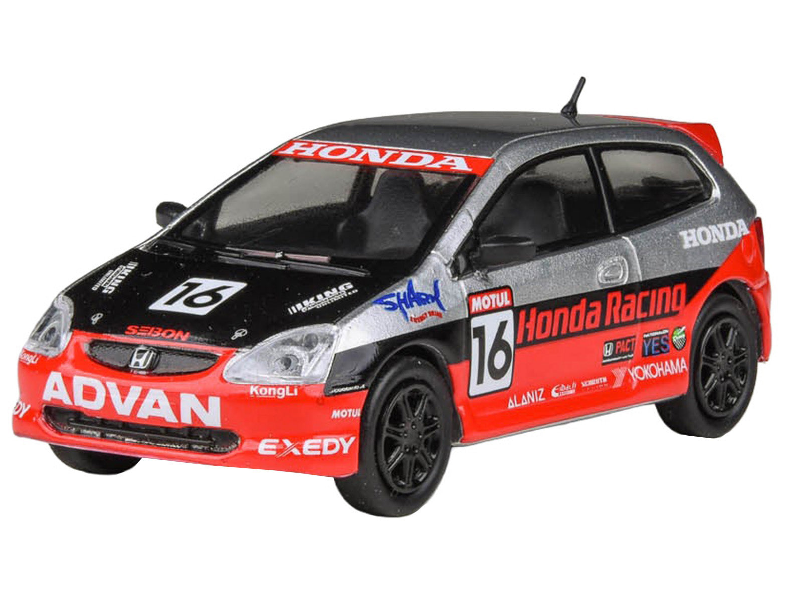2005 Honda Civic #16 "SEMA RealTime Racing" Silver Metallic and Red with Black Graphics 1/64 Diecast Model Car by Paragon Models - image 4