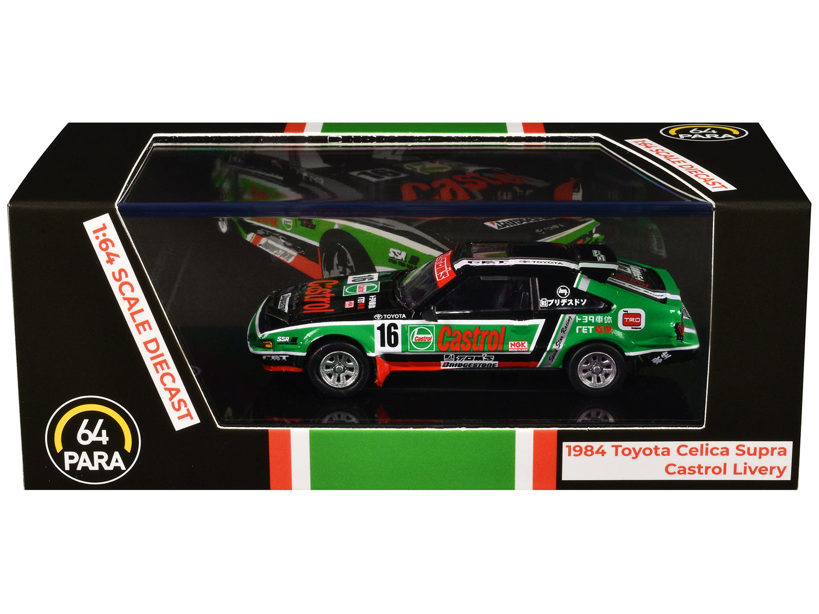 1984 Toyota Celica Supra #16 "Castrol Livery" Black and Green with Graphics 1/64 Diecast Model Car by Paragon Models - image 3