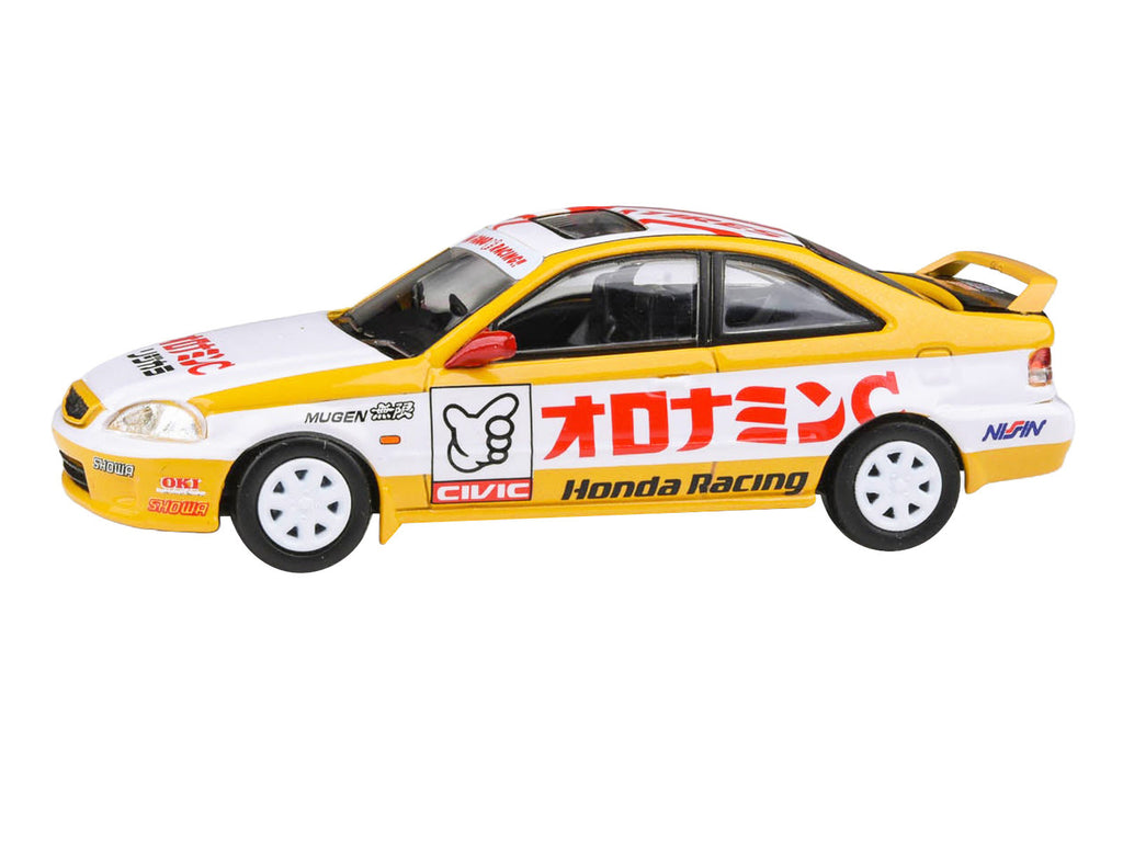 1999 Honda Civic EM1 RHD (Right Hand Drive) "Oyatsu Racing" White and Yellow with Graphics 1/64 Diecast Model Car by Paragon Models