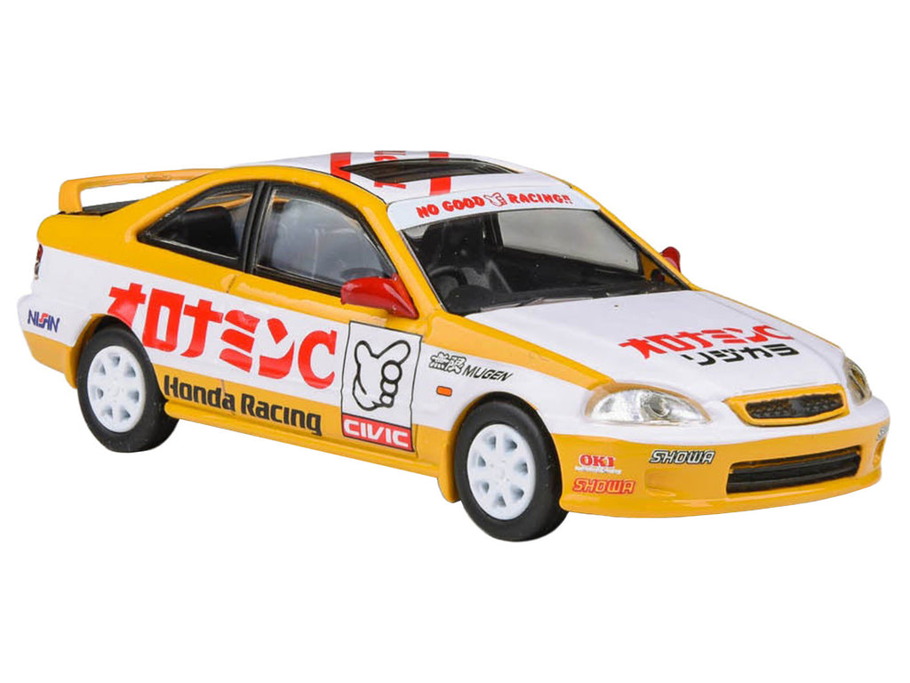 1999 Honda Civic EM1 RHD (Right Hand Drive) "Oyatsu Racing" White and Yellow with Graphics 1/64 Diecast Model Car by Paragon Models