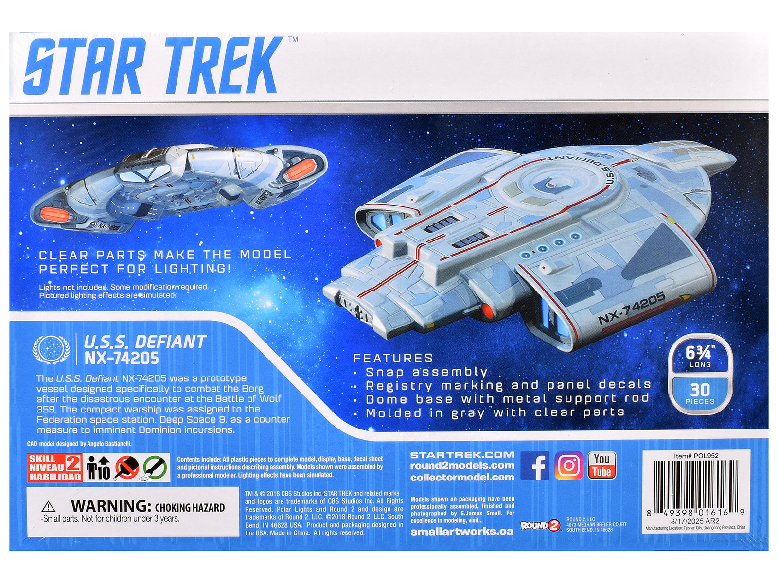Skill 2 Snap Model Kit USS Defiant NX-74205 Starship "Star Trek: Deep Space Nine" (1993-1999) TV Series 1/1000 Scale Model by Polar Lights - image 4