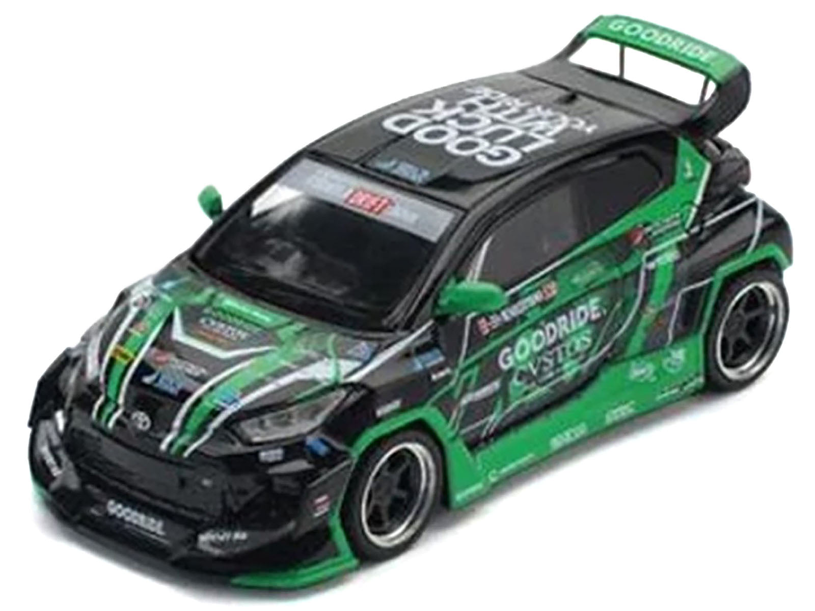 Pandem GR Yaris RHD (Right Hand Drive) "Goodride Motorsports" Green and Black with Graphics "Enigma Exclusive Edition" 1/64 Diecast Model Car by Pop Race - image 2
