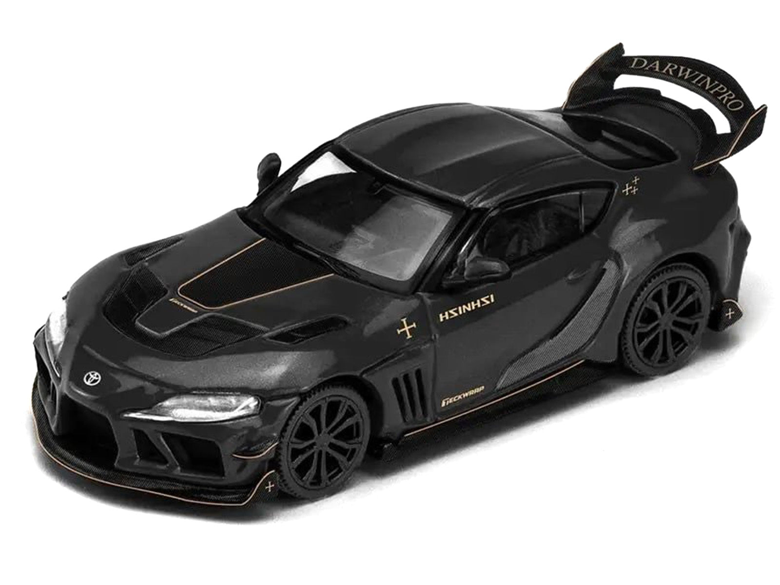 Toyota Supra DarwinPro Black with Gold Accents "Enigma Exclusive Edition" 1/64 Diecast Model Car by Pop Race - image 2