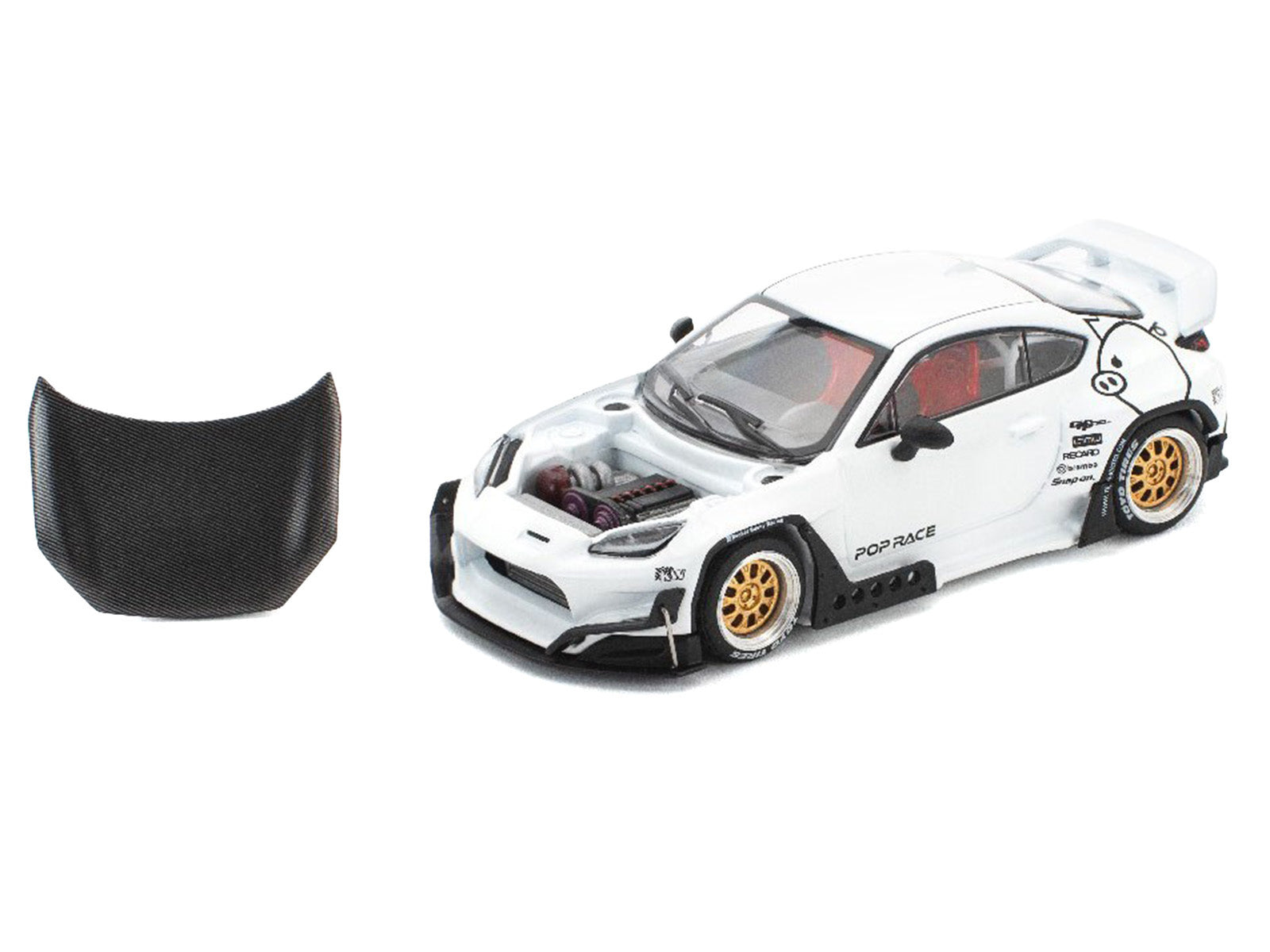Toyota Pandem GR86 White with Carbon Hood "Enigma Exclusive Edition" 1/64 Diecast Model Car by Pop Race - image 2
