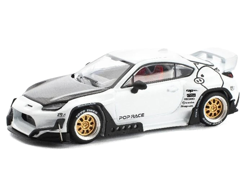 Toyota Pandem GR86 White with Carbon Hood "Enigma Exclusive Edition" 1/64 Diecast Model Car by Pop Race - image 5