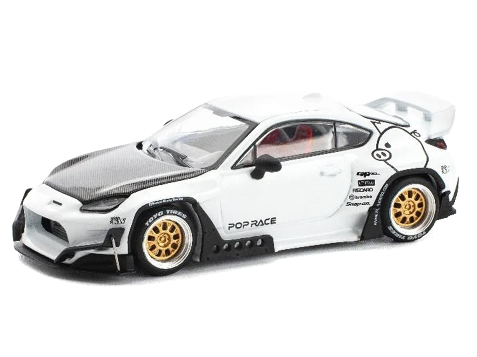 Toyota Pandem GR86 White with Carbon Hood "Enigma Exclusive Edition" 1/64 Diecast Model Car by Pop Race - image 5