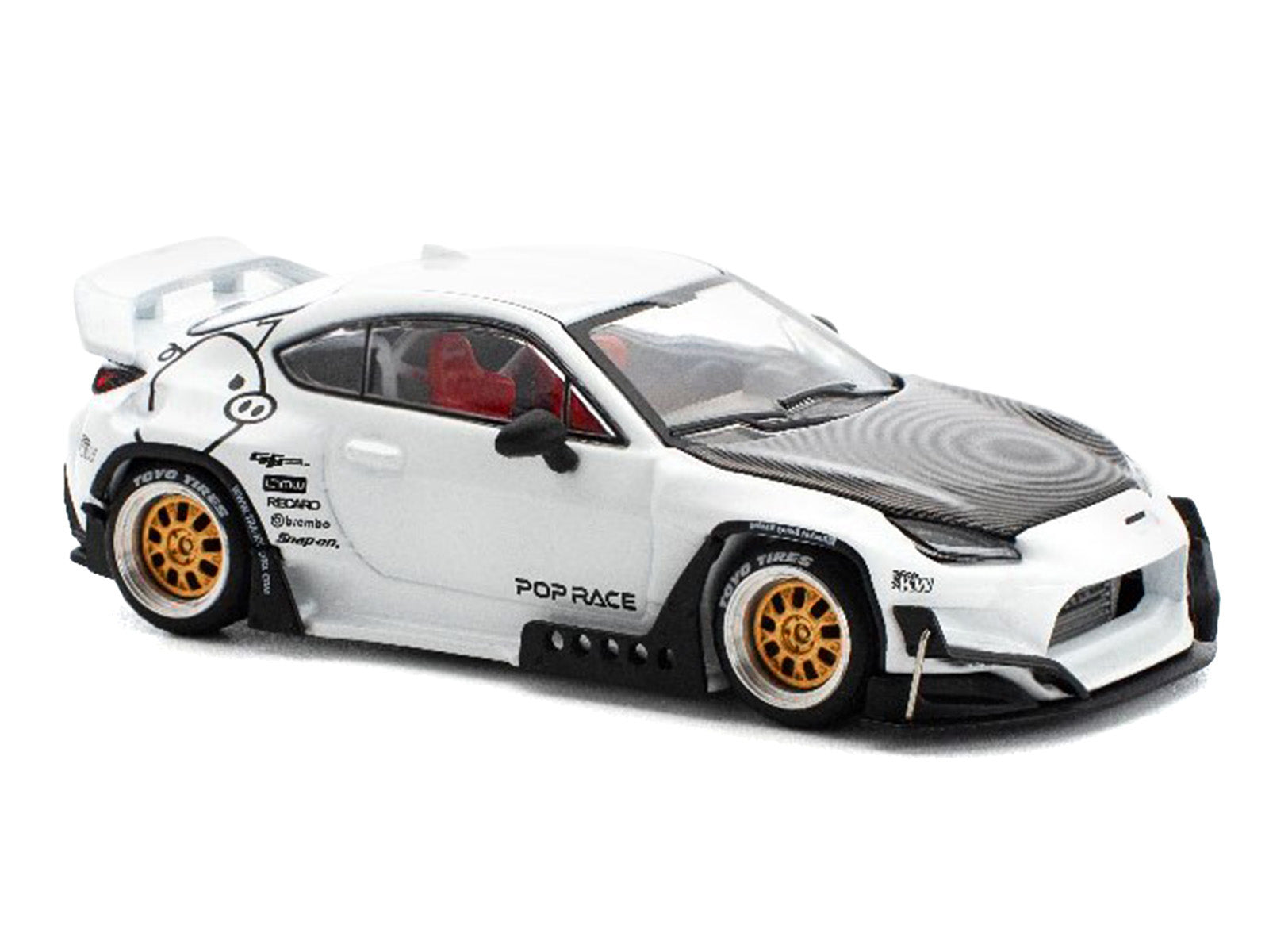 Toyota Pandem GR86 White with Carbon Hood "Enigma Exclusive Edition" 1/64 Diecast Model Car by Pop Race - image 3