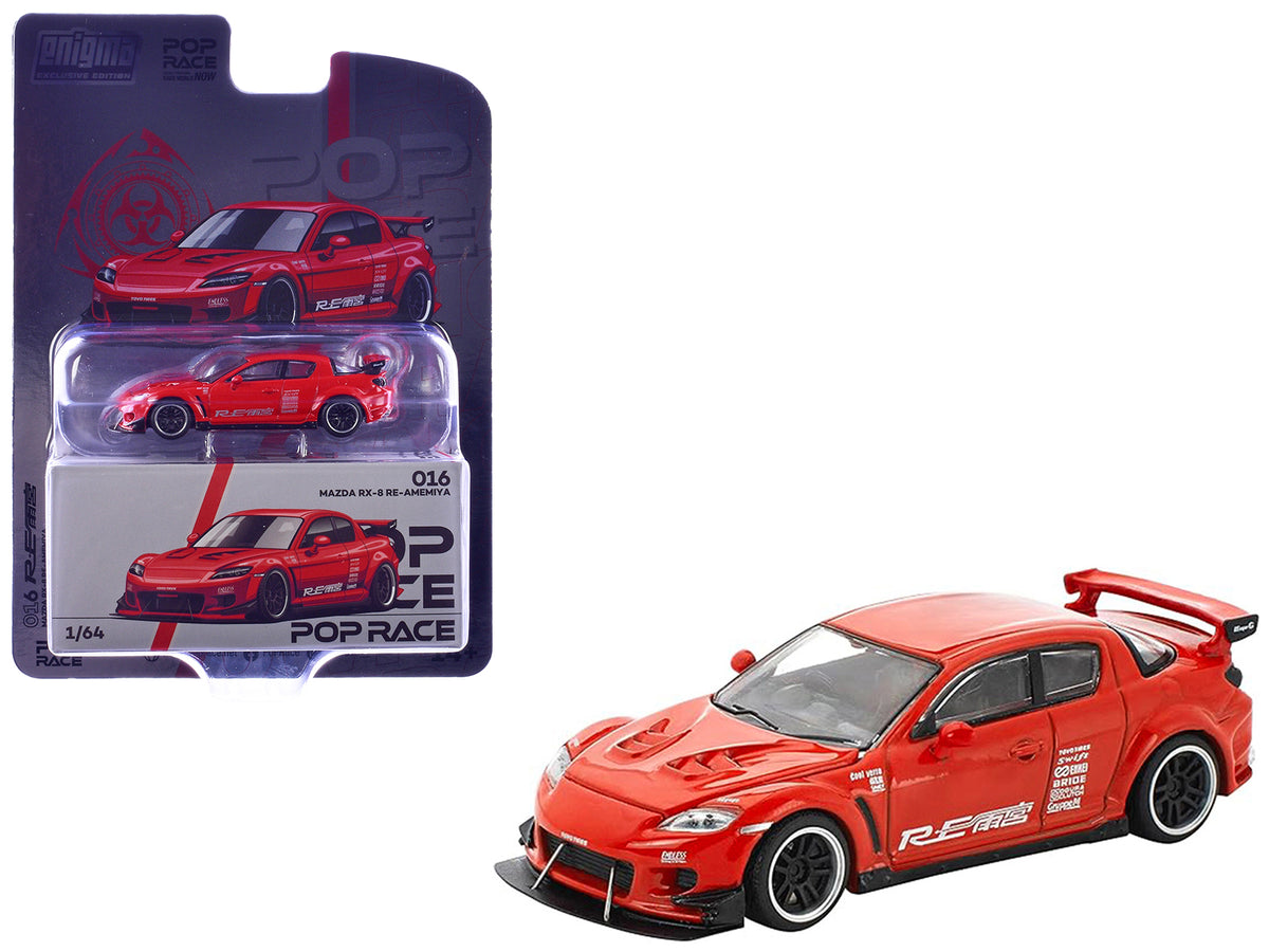 Mazda RX-8 RE-Amemiya RHD (Right Hand Drive) Red with Graphics "Enigma Exclusive Edition" 1/64 Die Cast Model Car by Pop Race
