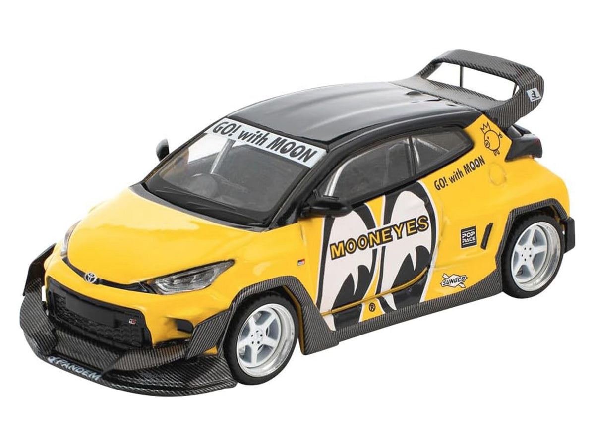 Pandem GR Yaris RHD (Right Hand Drive) "MoonEyes" Yellow with Black Top and Graphics "Enigma Exclusive Edition" 1/64 Die Cast Model Car by Pop Race - image 2