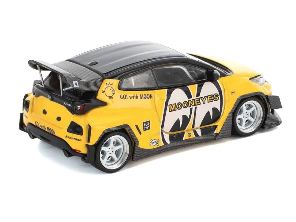 Pandem GR Yaris RHD (Right Hand Drive) "MoonEyes" Yellow with Black Top and Graphics "Enigma Exclusive Edition" 1/64 Die Cast Model Car by Pop Race - image 3