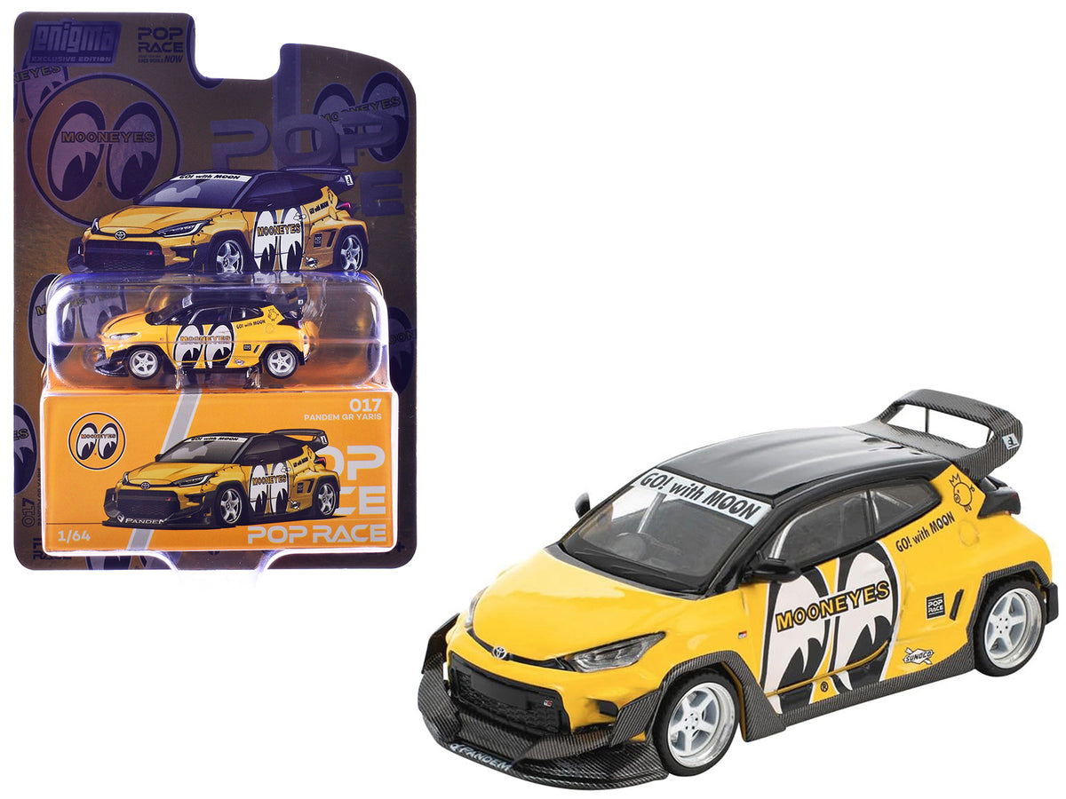 Pandem GR Yaris RHD (Right Hand Drive) "MoonEyes" Yellow with Black Top and Graphics "Enigma Exclusive Edition" 1/64 Die Cast Model Car by Pop Race