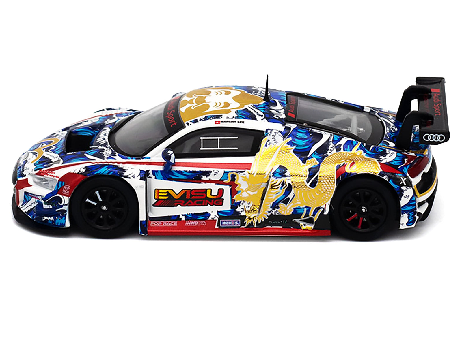 Audi R8 LMS "Evisu Racing X Works" White with Graphics 1/64 Diecast Model Car by Pop Race - image 2