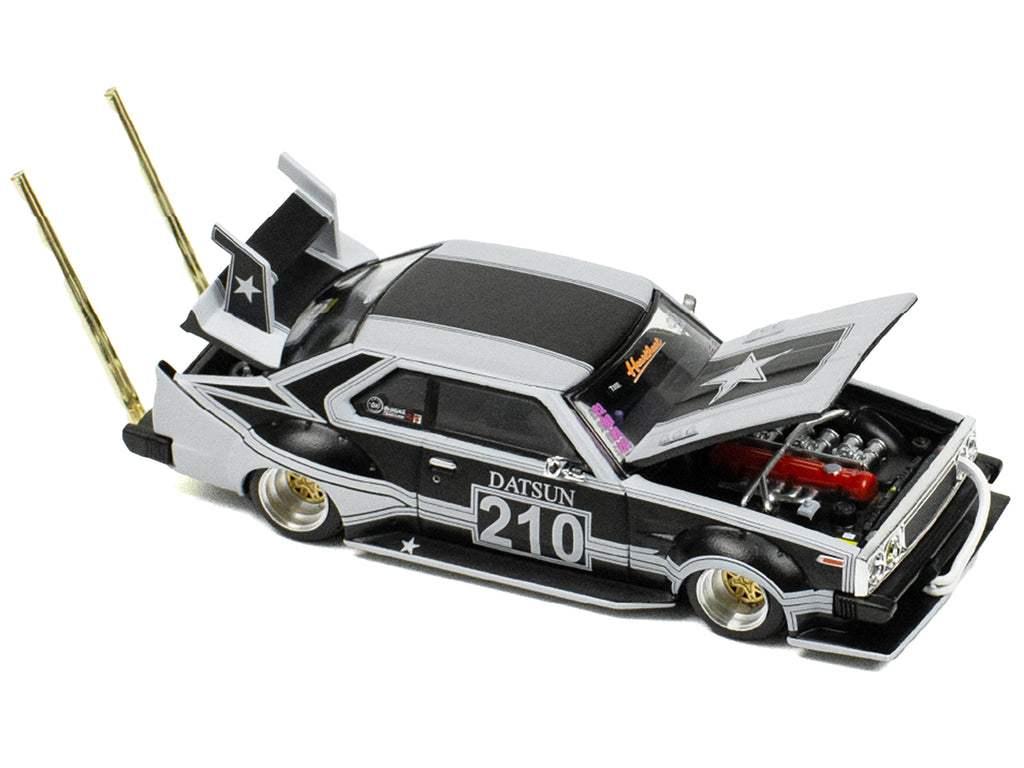 Skyline C210 "Bosozoku Style" RHD (Right Hand Drive) #210 Matt Black and Silver 1/64 Diecast Model Car by Pop Race - image 2