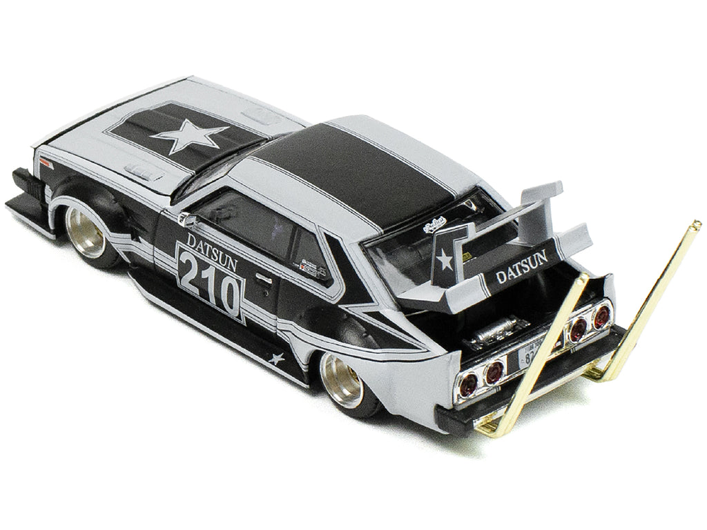 Skyline C210 "Bosozoku Style" RHD (Right Hand Drive) #210 Matt Black and Silver 1/64 Diecast Model Car by Pop Race - image 3