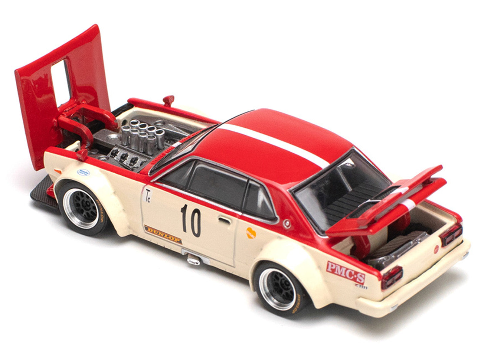 Skyline GT-R V8 Drift "Hakosuka" RHD (Right Hand Drive) #10 "Watanabe" Red and Cream 1/64 Diecast Model Car by Pop Race - image 2