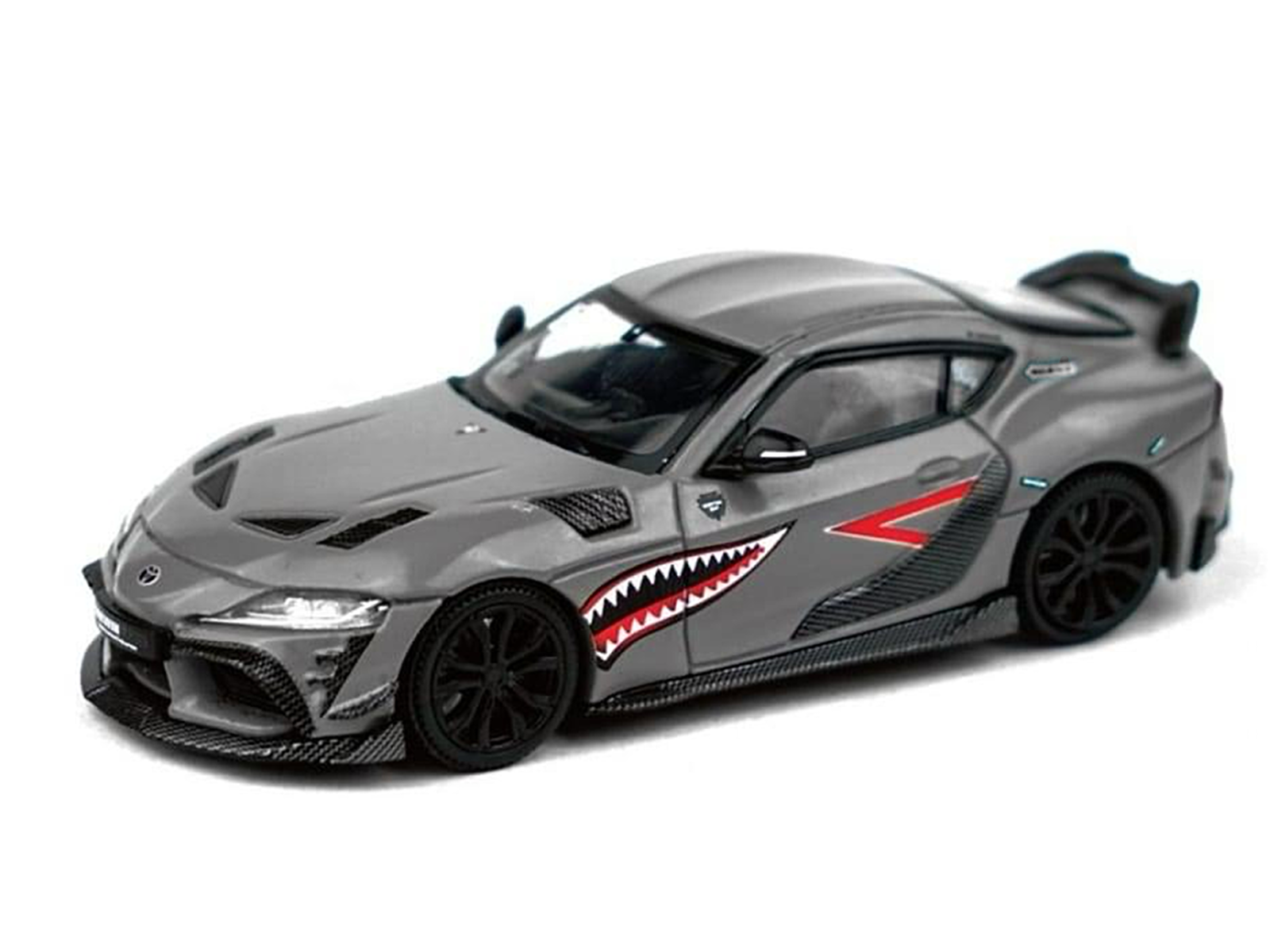 Toyota Supra "DarwinPro 66G NWB" Gray Metallic with Shark Mouth Graphics 1/64 Diecast Model Car by Pop Race - image 2