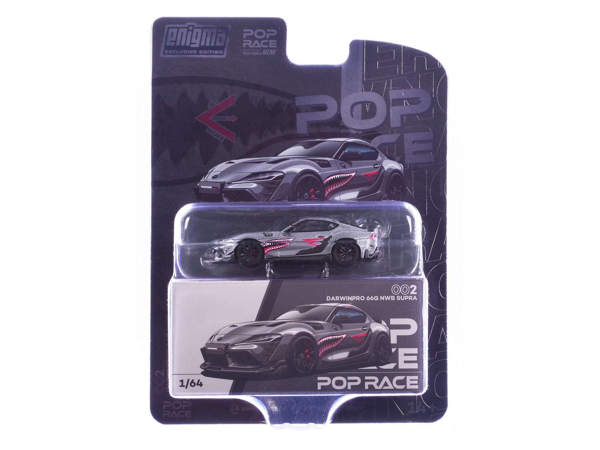 Toyota Supra "DarwinPro 66G NWB" Gray Metallic with Shark Mouth Graphics 1/64 Diecast Model Car by Pop Race - image 3