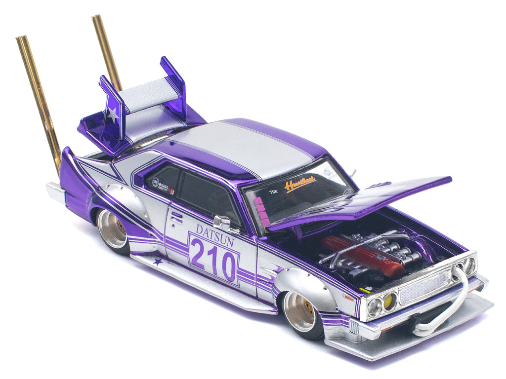 Skyline C210 Kaido Racer "Bosozoku Style" RHD (Right Hand Drive) #210 Purple and Silver 1/64 Diecast Model Car by Pop Race - image 2