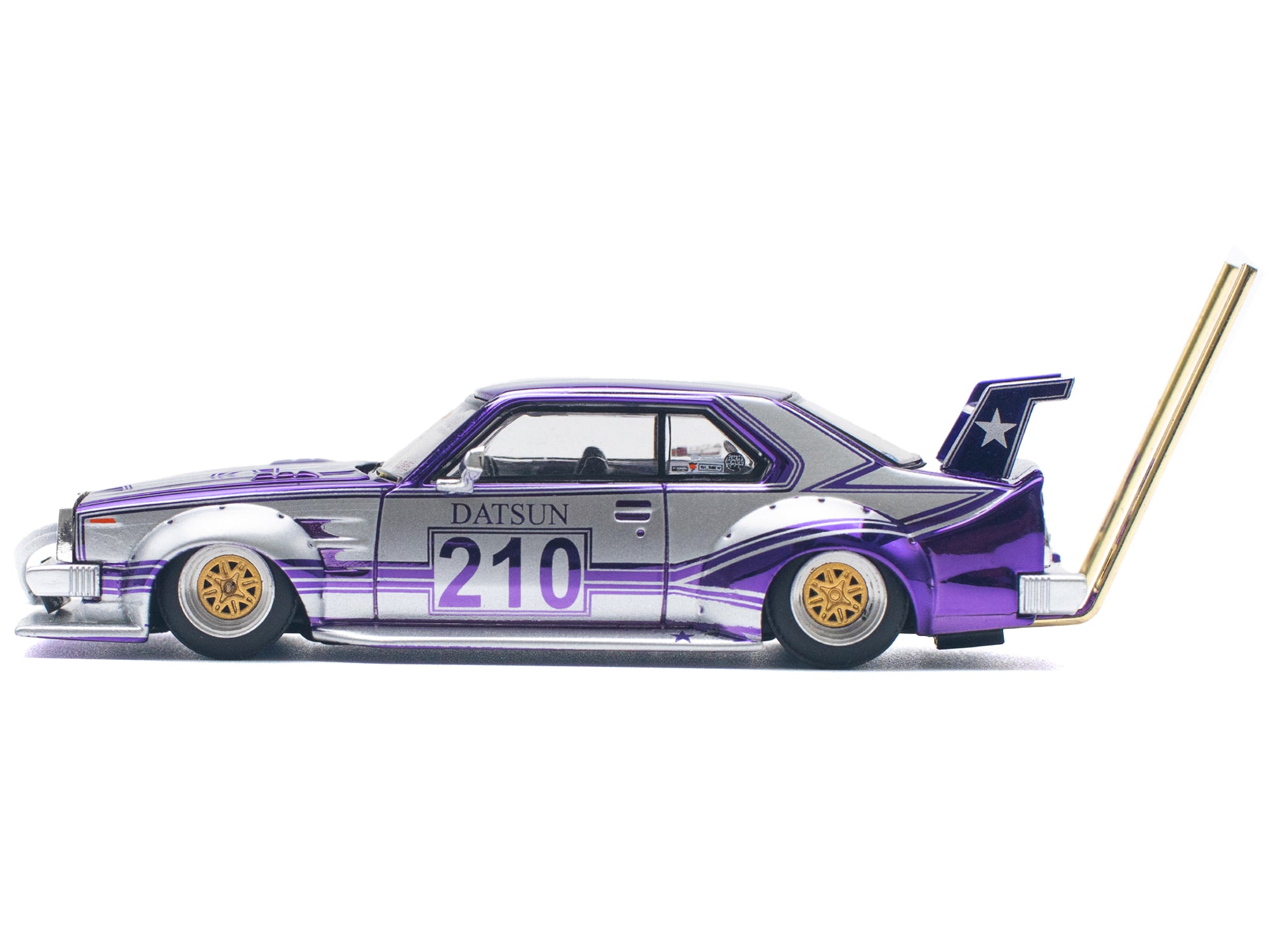 Skyline C210 Kaido Racer "Bosozoku Style" RHD (Right Hand Drive) #210 Purple and Silver 1/64 Diecast Model Car by Pop Race - image 3