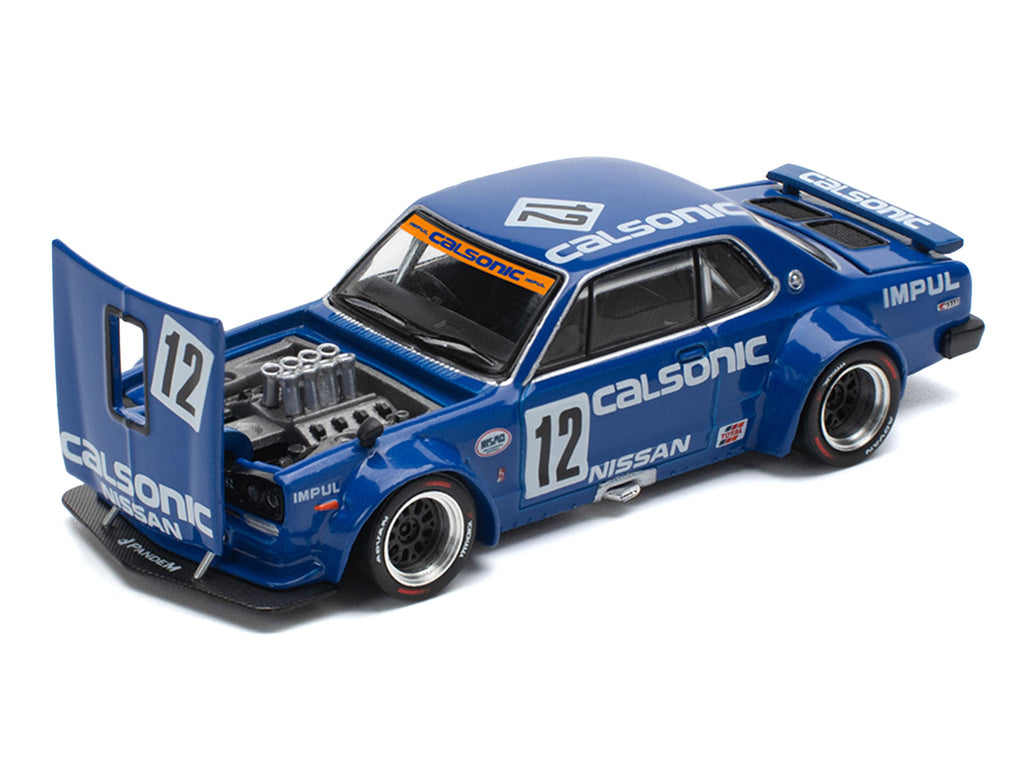Skyline GT-R V8 Drift "Hakosuka" RHD (Right Hand Drive) #12 "Calsonic" Blue with Graphics 1/64 Diecast Model Car by Pop Race