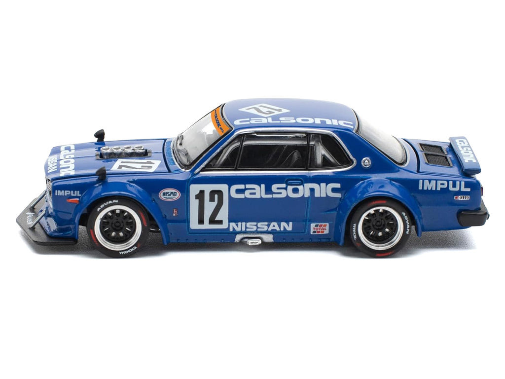 Skyline GT-R V8 Drift "Hakosuka" RHD (Right Hand Drive) #12 "Calsonic" Blue with Graphics 1/64 Diecast Model Car by Pop Race