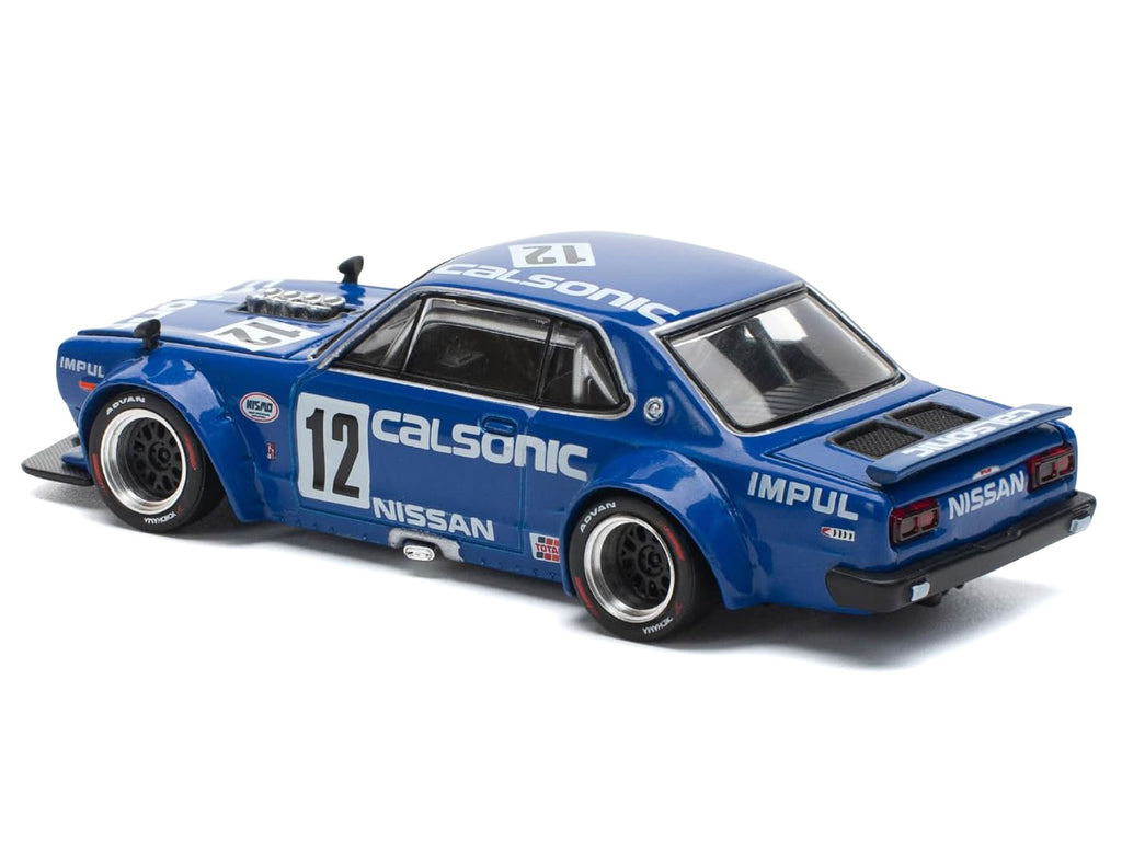 Skyline GT-R V8 Drift "Hakosuka" RHD (Right Hand Drive) #12 "Calsonic" Blue with Graphics 1/64 Diecast Model Car by Pop Race