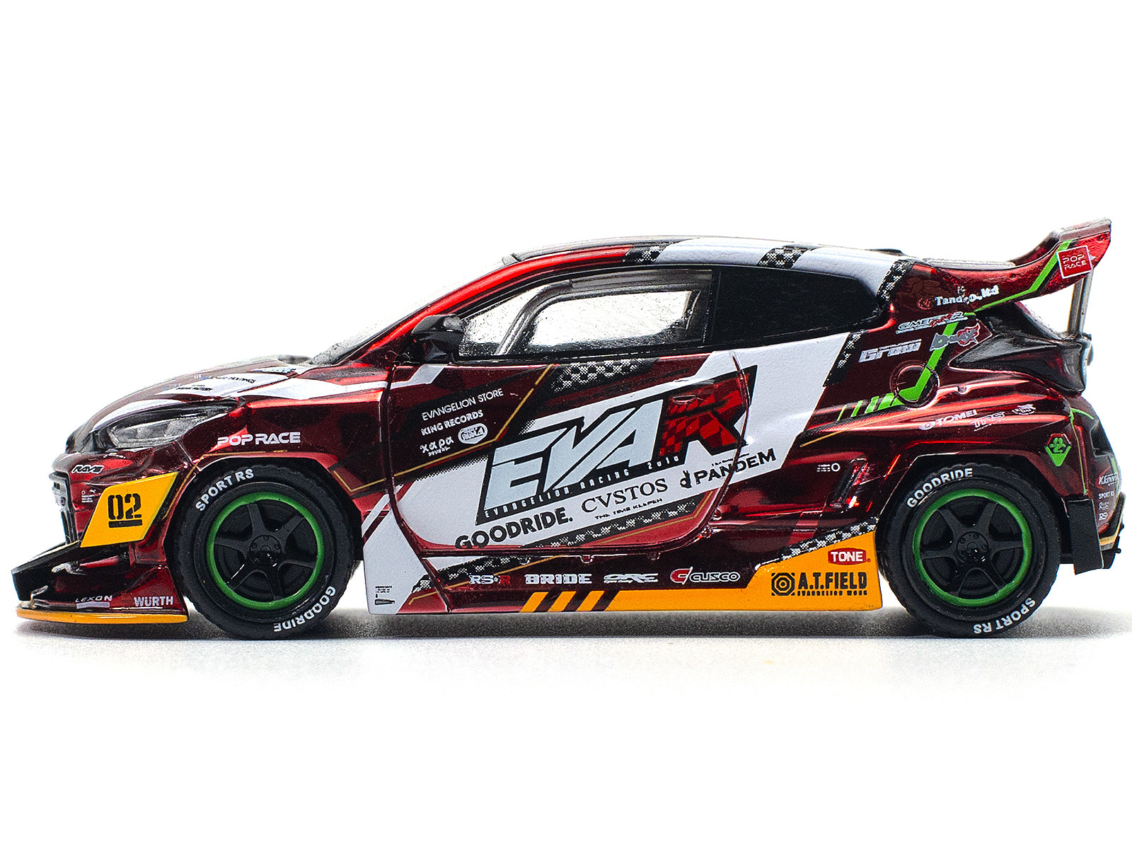 Toyota Goodride GR Yaris RHD (Right Hand Drive) "EVA RT Production Model-02" Red Metallic with Graphics 1/64 Diecast Model Car by Pop Race - image 2